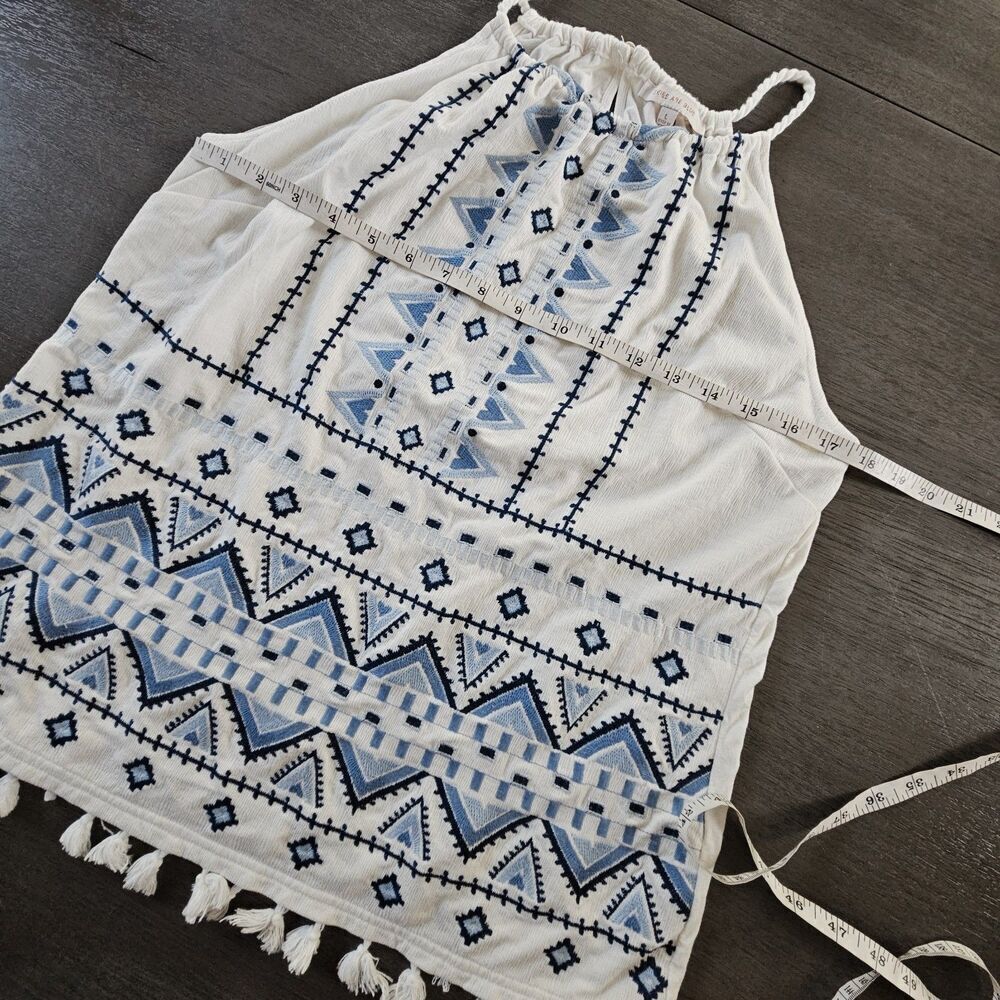 Anthropologie Skies are Blue Aztec Embroidered Tank Top Fringe Boho Large - Picture 3 of 6